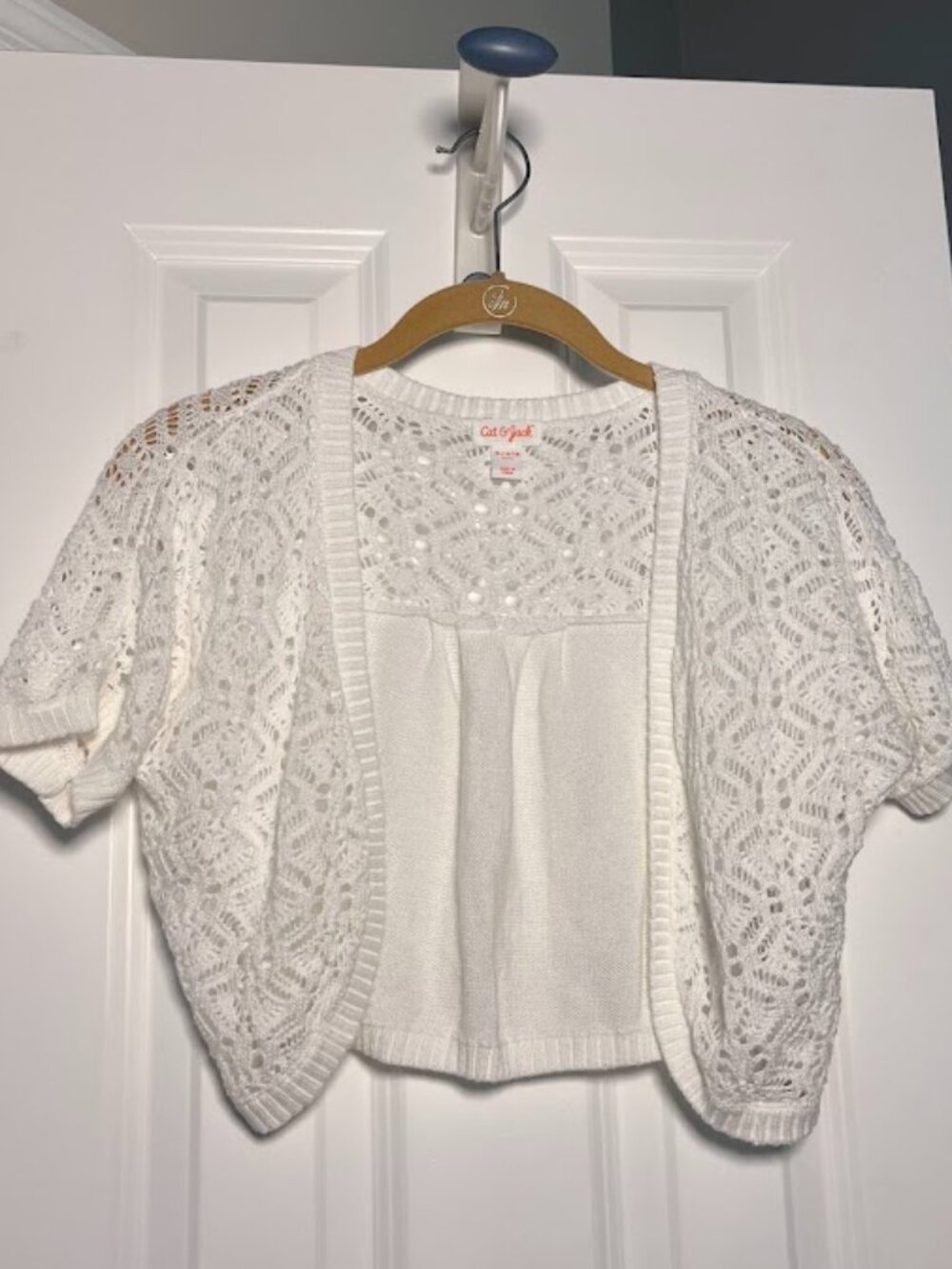 Cat & Jack Girls XL (14/16) White Open Knit Crochet Shrug Cardigan